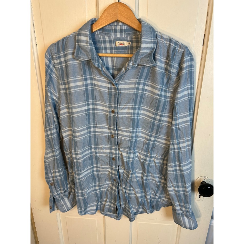Faherty Men Blue White Plaid Supima Cotton Blend Button Up Shirt WWH2102 M